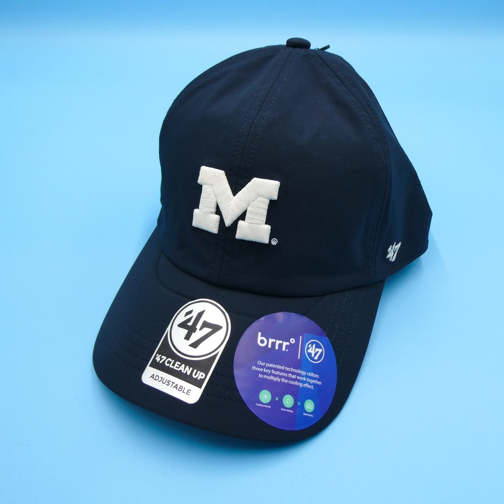 '47 Hat Mens OSFA Clean Up Michigan Wolverines Navy Blue brrr Cooling Polyester